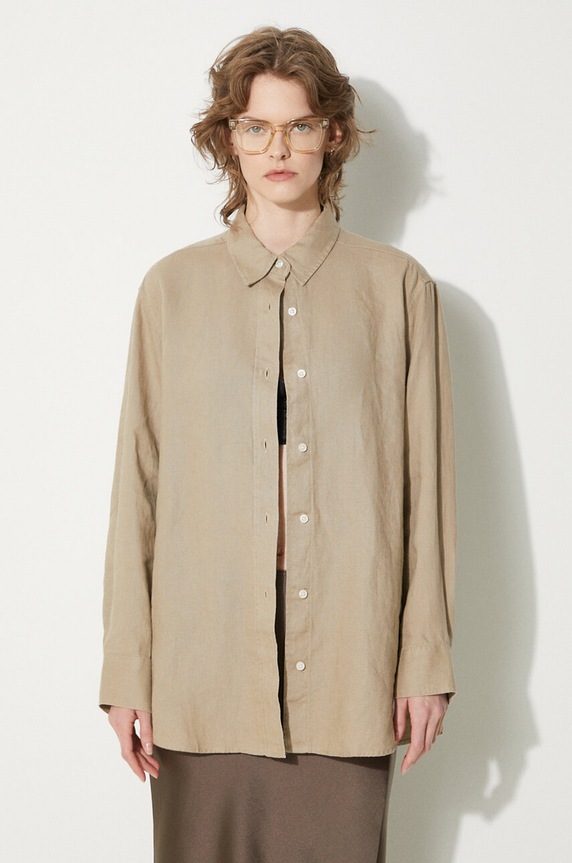 Samsoe Samsoe linen shirt SALOVA classic beige F24100188