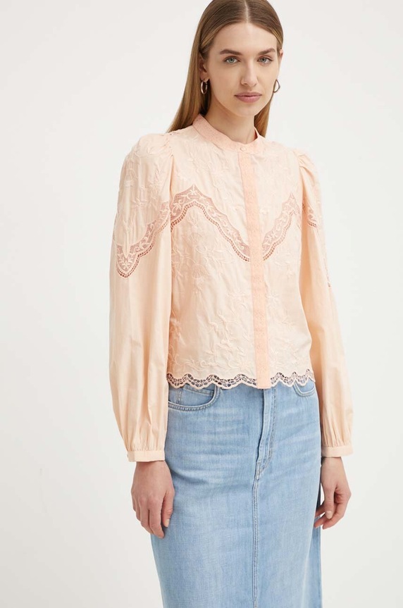 Βαμβακερό πουκάμισο Twinset μακρύ πορτοκαλί 241TT2081