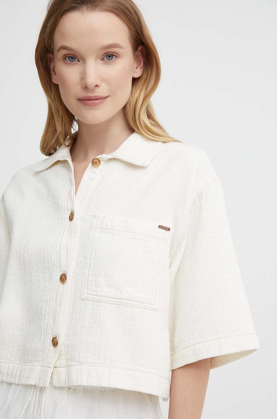 Pepe Jeans camasa din bumbac ELLE ECRU scurt bej PL304844