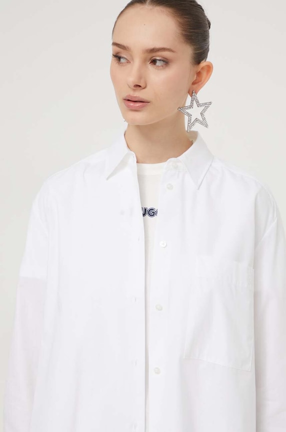 Bavlnená košeľa HUGO The Oversize Shirt biela 50515741