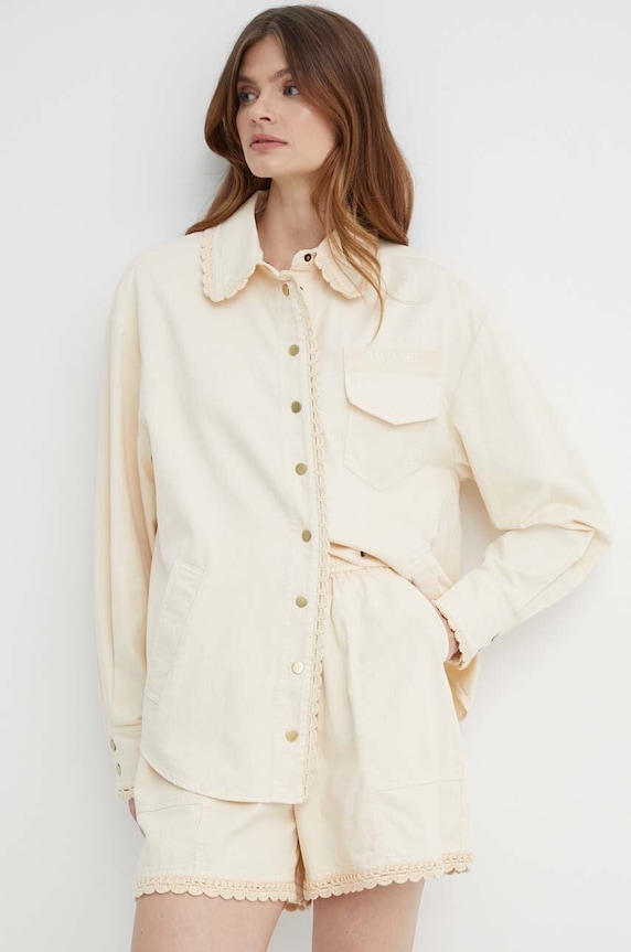 Twinset koszula z domieszką lnu regular beżowy 241TT2300