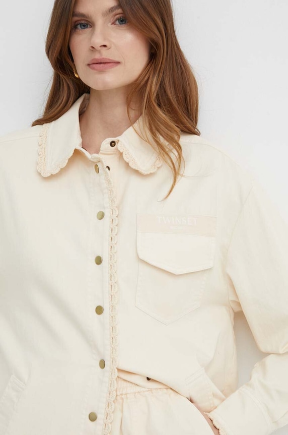 Twinset koszula z domieszką lnu beżowy 241TT2300