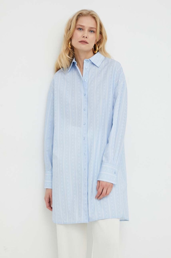 Twinset camasa din bumbac lung albastru 241TF2020