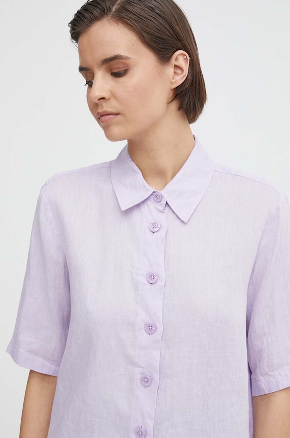 United Colors of Benetton сорочка жіноча лляна casual фіолетовий 5BML5QB75