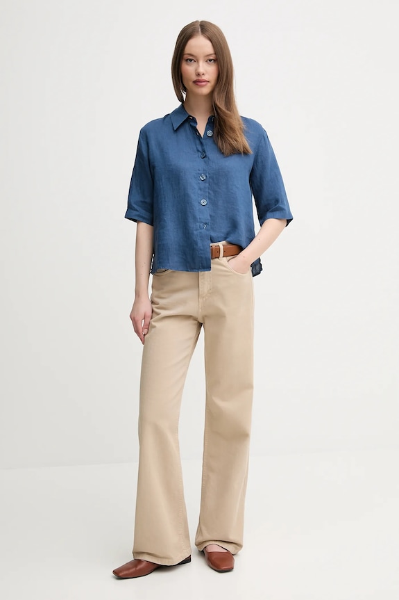 United Colors of Benetton cămașă de damă din in 5BML5QB75 bleumarin AA00