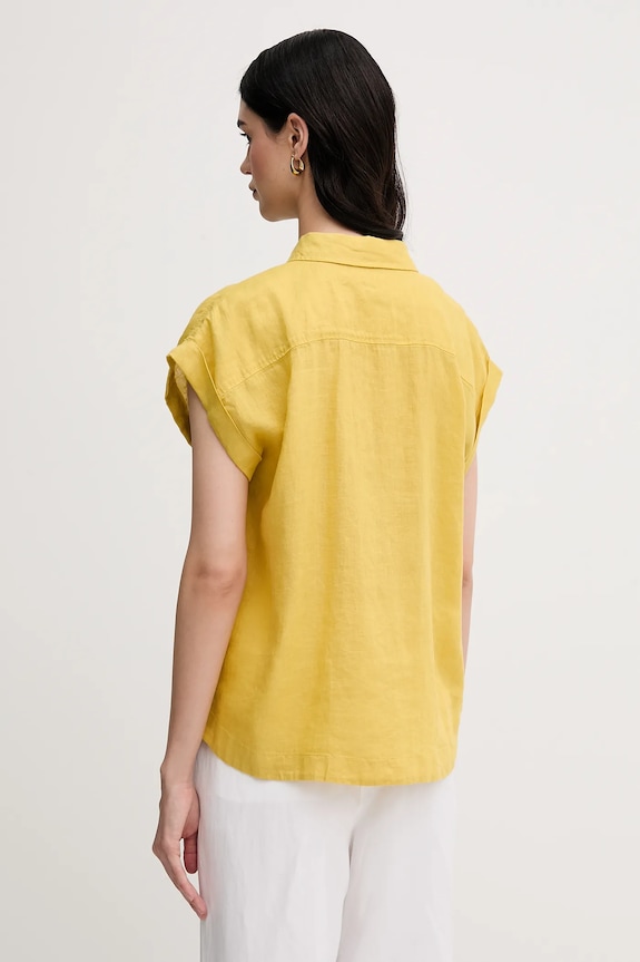 Πουκάμισο από λινό United Colors of Benetton 5BMLDQ06V κίτρινο SS25