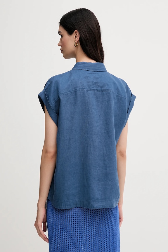 Πουκάμισο από λινό United Colors of Benetton 5BMLDQ06V μπλε SS25