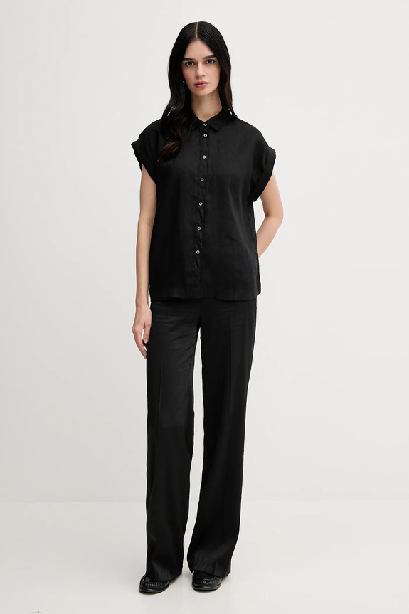 Πουκάμισο από λινό United Colors of Benetton 5BMLDQ06V μαύρο SS25