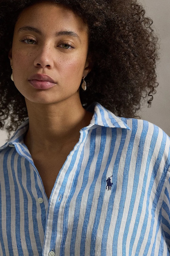 Πουκάμισο από λινό Polo Ralph Lauren μπλε 211935130