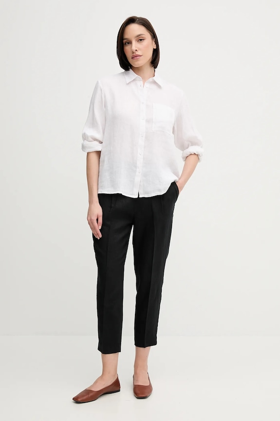 Sisley camicia di lino 5BMLLQ06S bianco SS25