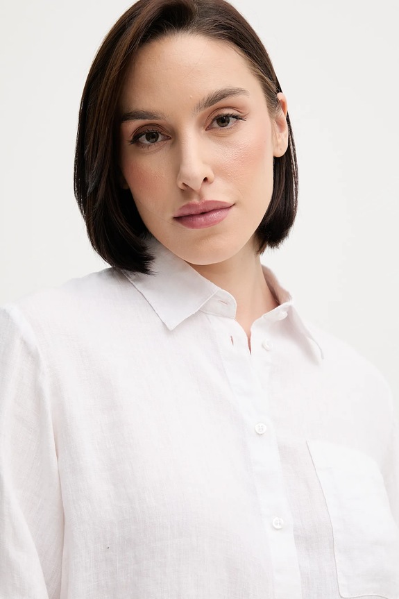 Sisley camicia di lino bianco 5BMLLQ06S