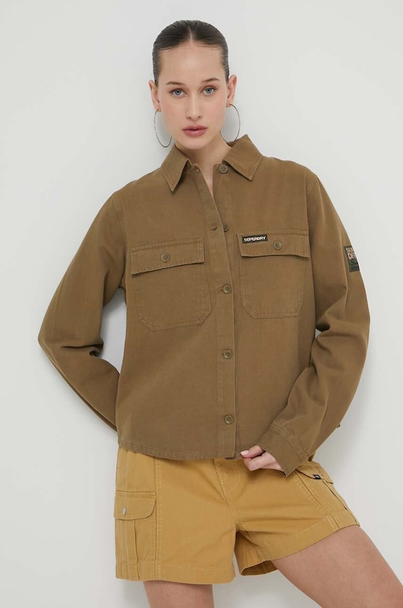 Superdry camasa din bumbac lung verde W4010427A.03O