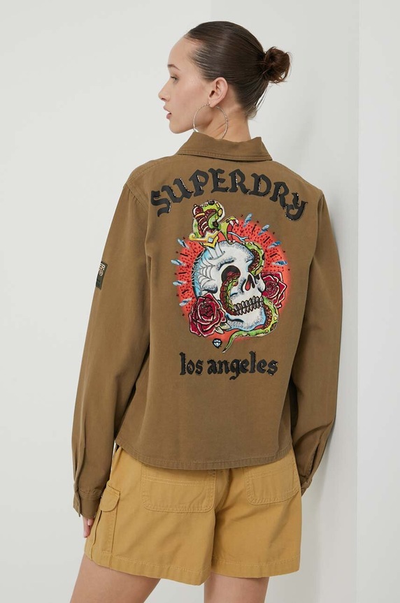 Superdry camasa din bumbac W4010427A.03O verde SS24