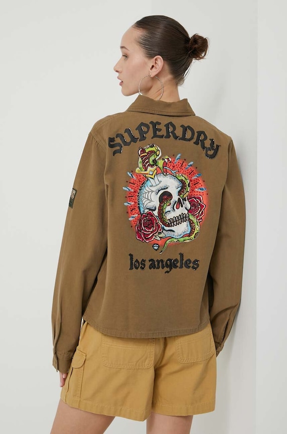Superdry camasa din bumbac W4010427A.03O verde SS24