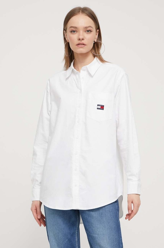 Tommy Jeans cămașă din bumbac lung alb DW0DW17807