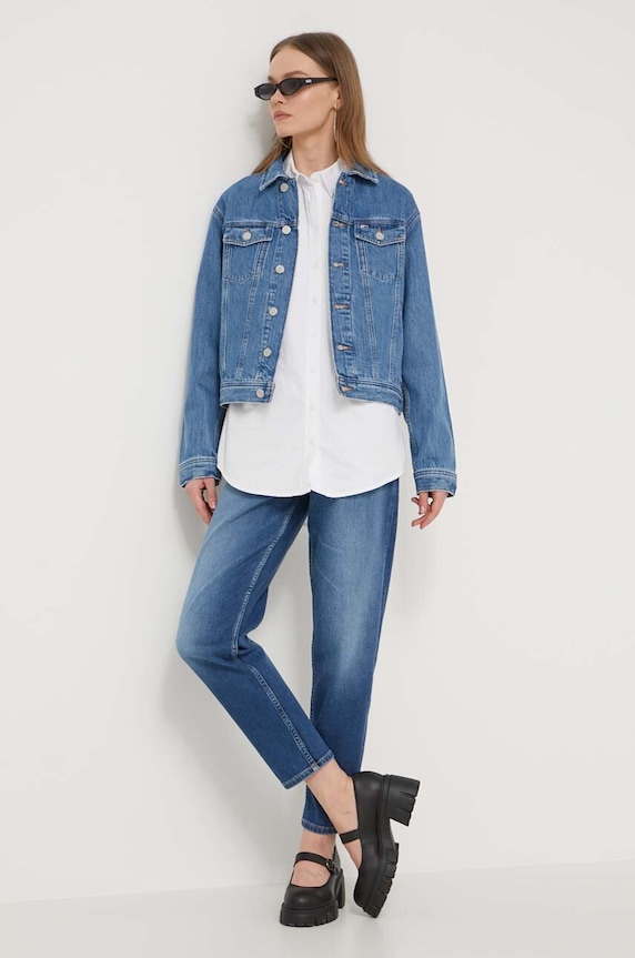 Tommy Jeans cămașă din bumbac DW0DW17807 alb AW24