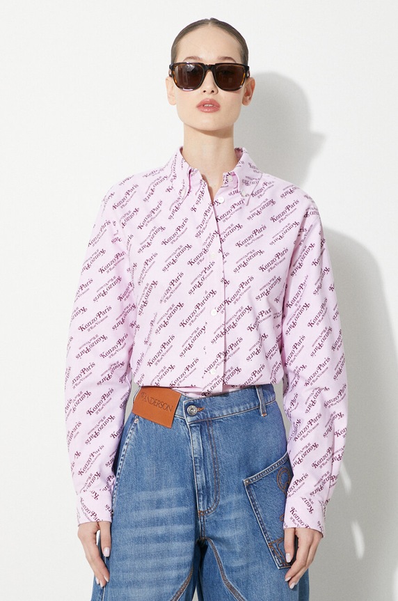 Хлопковая рубашка Kenzo Printed Slim Fit Shirt узор розовый FE52CH0879D2.30