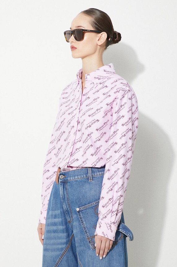 Хлопковая рубашка Kenzo Printed Slim Fit Shirt розовый FE52CH0879D2.30