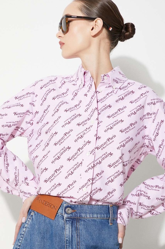 Хлопковая рубашка Kenzo Printed Slim Fit Shirt FE52CH0879D2.30 розовый