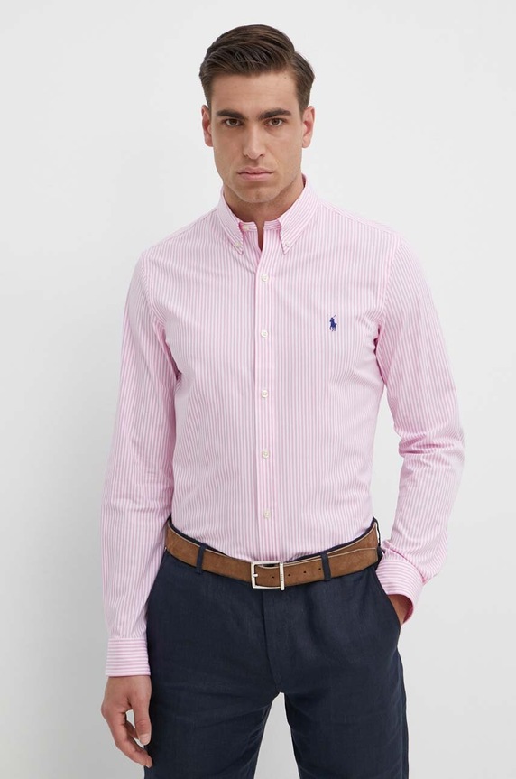Polo Ralph Lauren koszula męska bawełniana z elastanem 710929344 różowy AW25