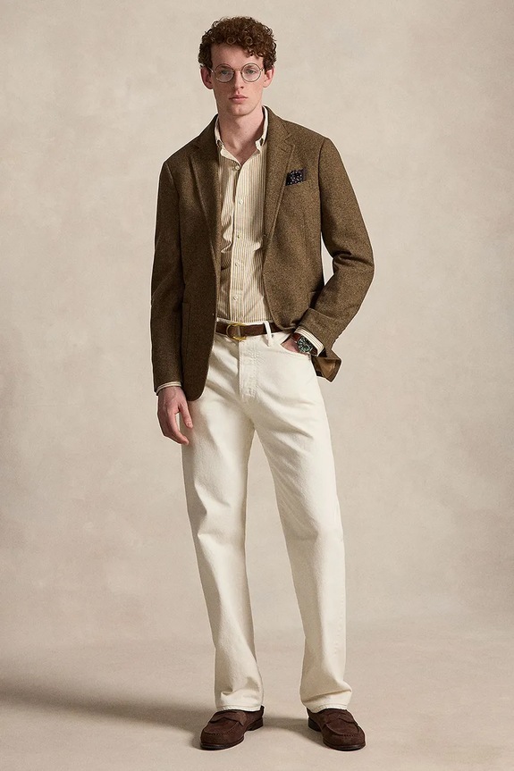 Abbigliamento Polo Ralph Lauren camicia da uomo in cotone con elastan 710929344 beige