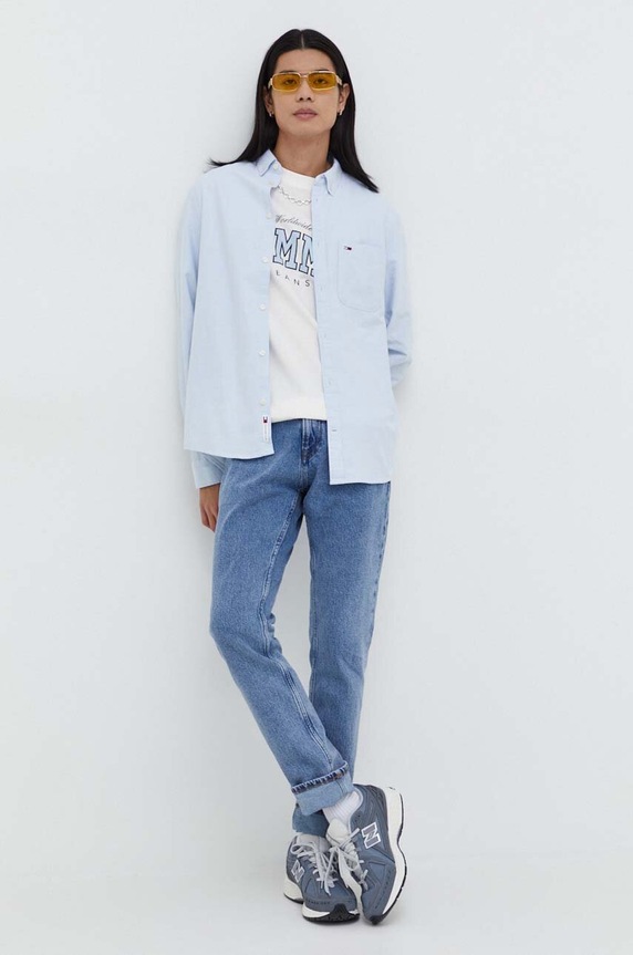 Odzież Tommy Jeans koszula bawełniana DM0DM18335 niebieski