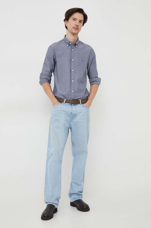 Odzież Tommy Hilfiger koszula bawełniana MW0MW33782 granatowy