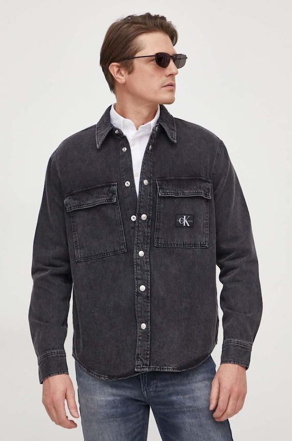 Calvin Klein Jeans kurtka jeansowa bez kaptura czarny J30J324581