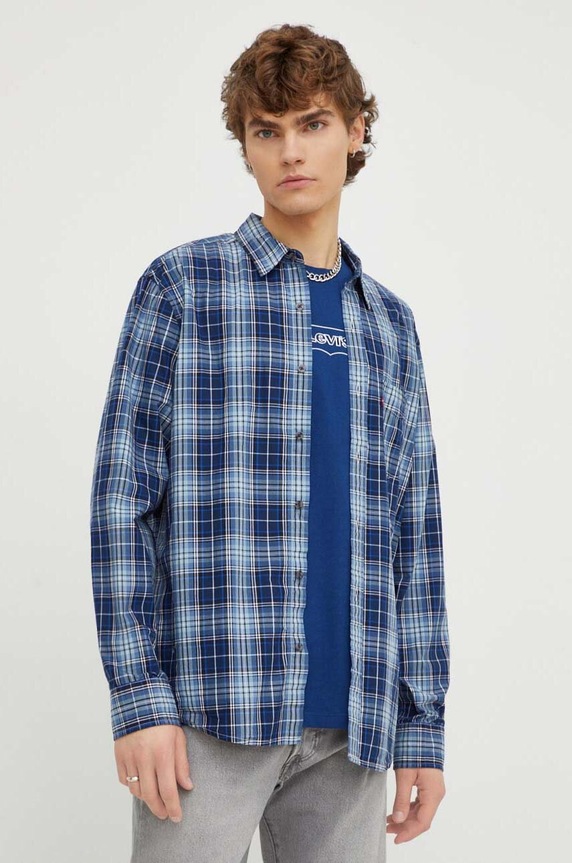 Bavlnená košeľa Levi's regular tmavomodrá 85746