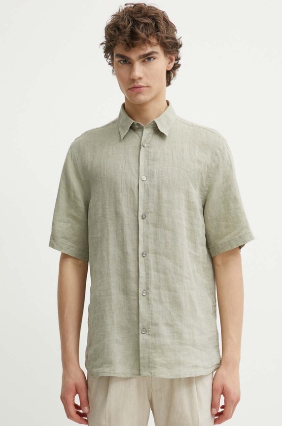 Πουκάμισο από λινό Tiger Of Sweden Spenser κανονικό πράσινο T69002017