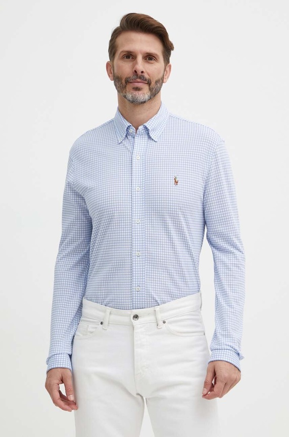 Βαμβακερό πουκάμισο Polo Ralph Lauren με ένα κουμπί μπλε 710934576