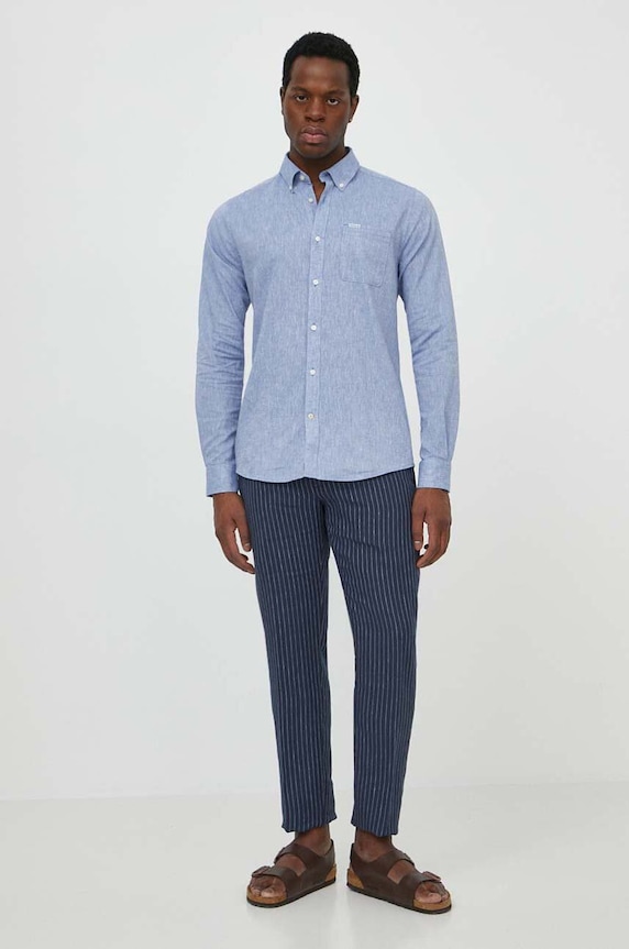 Barbour koszula lniana długi niebieski MSH5090
