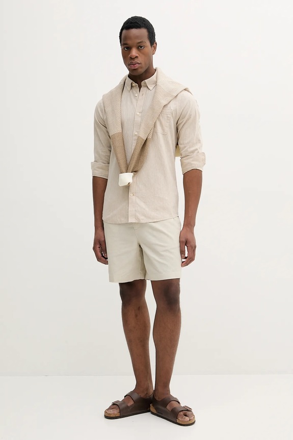 Ľanová košeľa Barbour MSH5090 béžová SS26