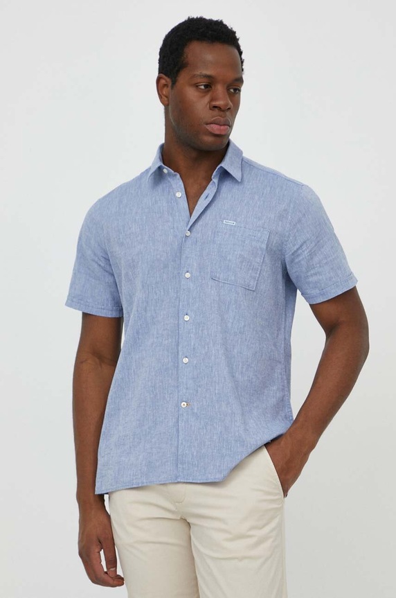 Barbour Shirt Dept - Summer košeľa s ľanom pánska regular modrá MSH5093