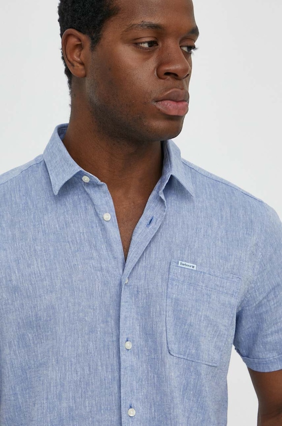 Barbour Shirt Dept - Summer košeľa s ľanom pánska modrá MSH5093