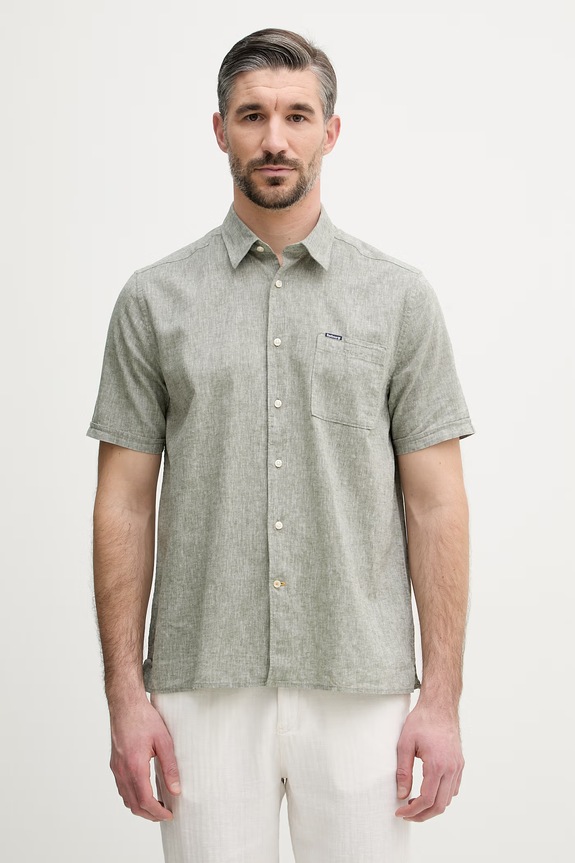 Barbour koszula męska z lnem zielony MSH5093