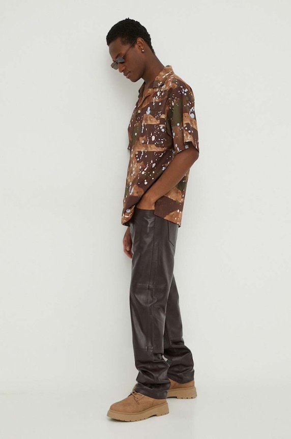 MSGM koszula bawełniana 3640ME08.247050 brązowy SS24