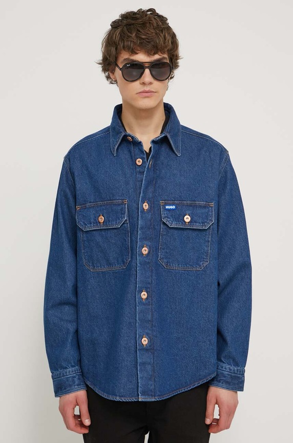 Τζιν πουκάμισο Hugo Blue μακρύ μπλε 50513853