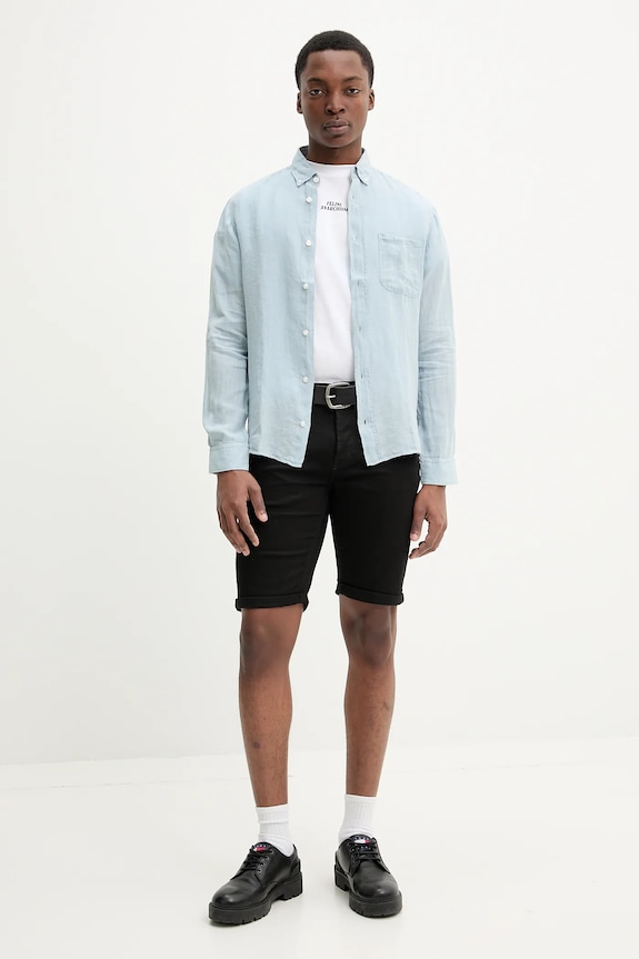 HUGO camicia di lino 50514162 blu SS25