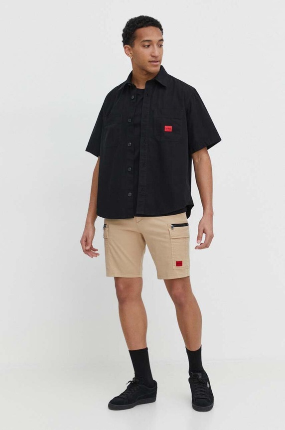 Bavlněná košile HUGO 50495912 černá AW24