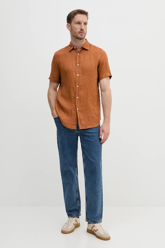 United Colors of Benetton cămașă bărbătească din in 5BKU5QJH8 portocaliu SS26
