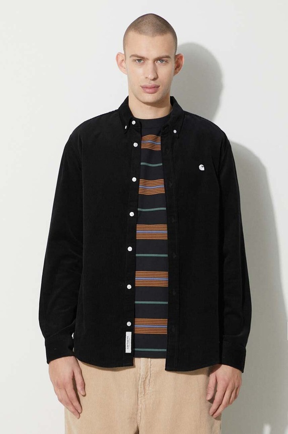 Πουκάμισο κοτλέ Carhartt WIP Longsleeve Madison Fine Cord Shirt κανονικό μαύρο I030580.K02XX