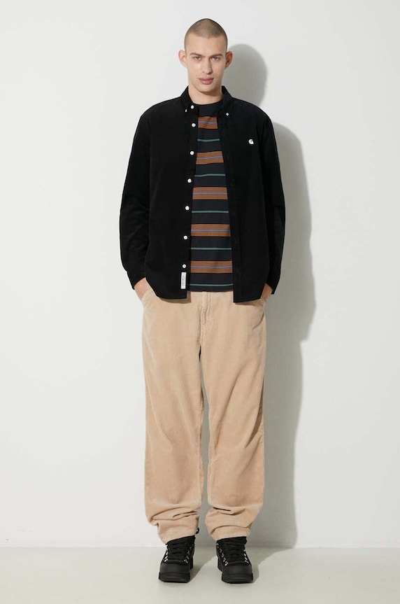 Πουκάμισο κοτλέ Carhartt WIP Longsleeve Madison Fine Cord Shirt I030580.K02XX μαύρο SS24