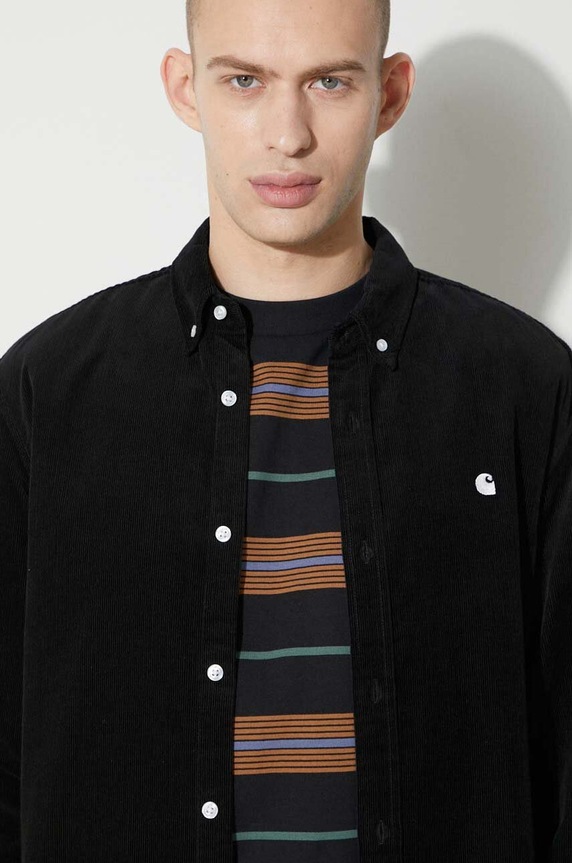 Πουκάμισο κοτλέ Carhartt WIP Longsleeve Madison Fine Cord Shirt I030580.K02XX μαύρο