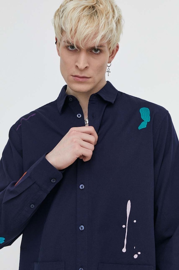 Desigual koszula bawełniana IAN granatowy 24SMCW15