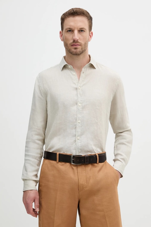 Lanena srajca Sisley Brez vzorca bež 5BKUSQ029