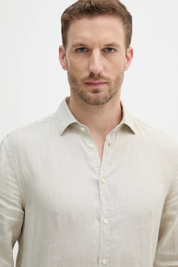 Lanena srajca Sisley bež 5BKUSQ029