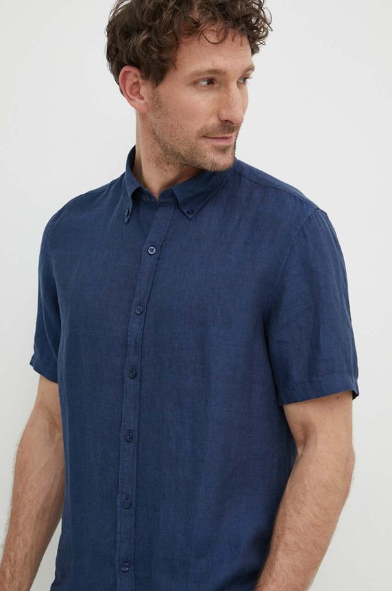 Πουκάμισο από λινό Michael Kors με ένα κουμπί σκούρο μπλε CS4400I4YT