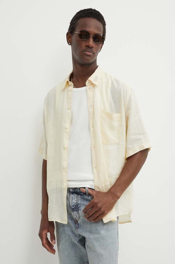 Diesel koszula lniana S-EMIL-SHORT CAMICIA regular beżowy A12854.0LIAL