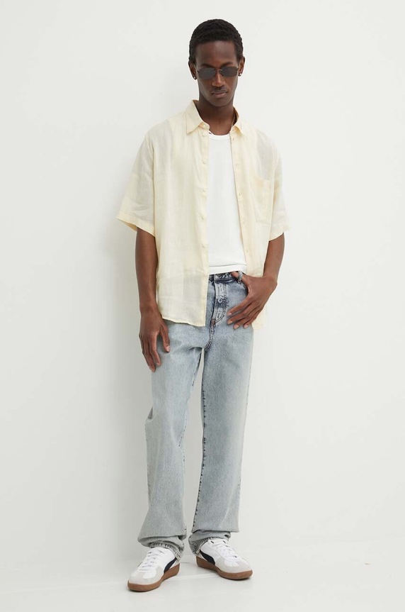 Diesel koszula lniana S-EMIL-SHORT CAMICIA A12854.0LIAL beżowy SS24